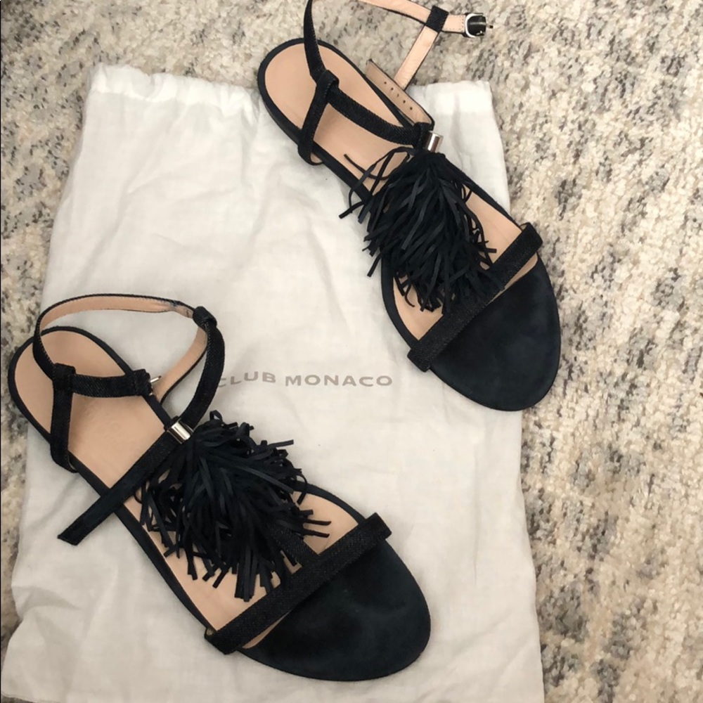 Club Monaco Navy/ Denim fringe flat sandals